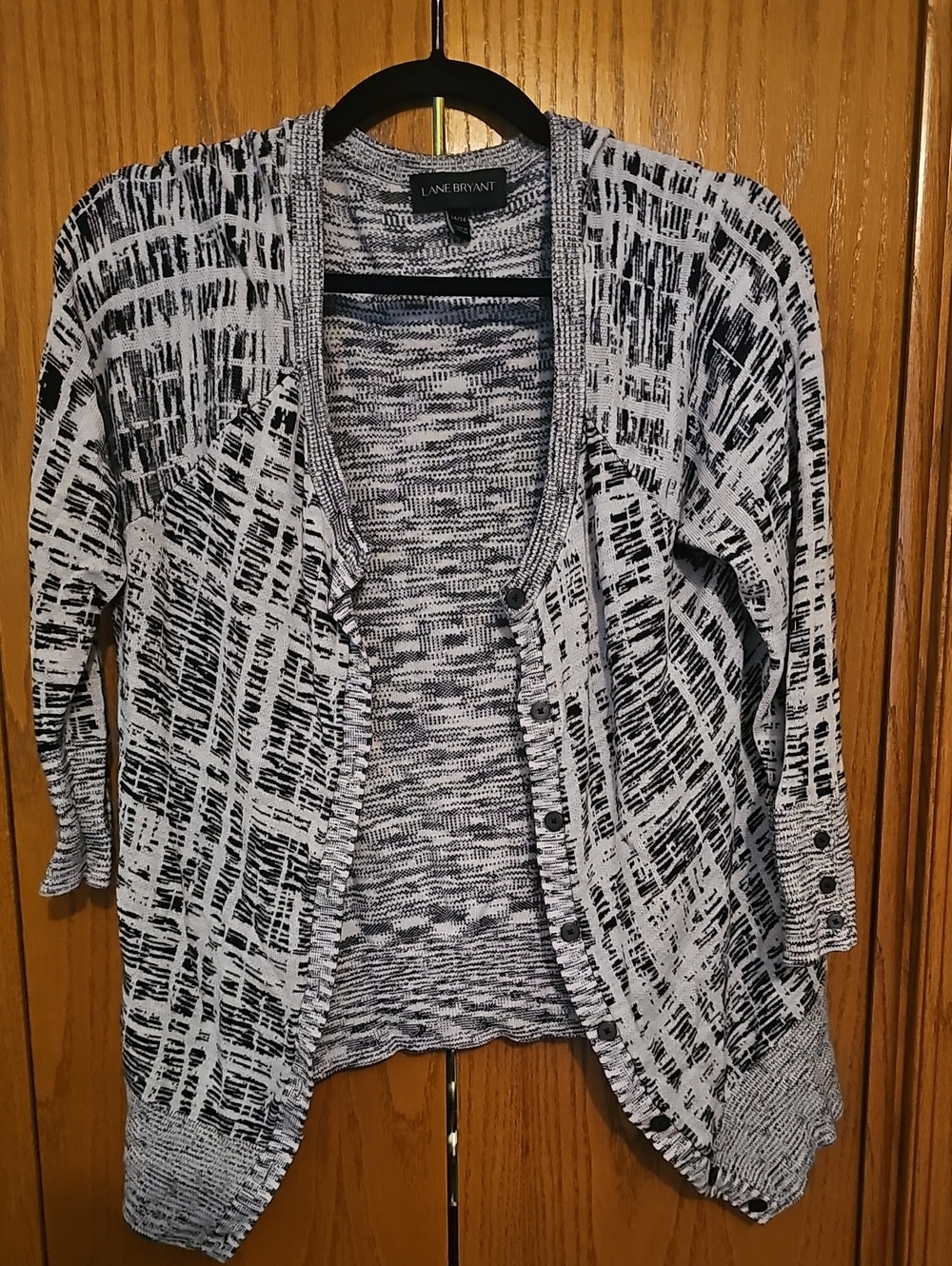 Lane Bryant Black and White Patterned Open Front Cardigan
